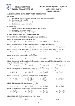Ôn tập giữa học kỳ 2 Toán 8 năm 2023 – 2024 trường THCS Chu Văn An – Hà Nội