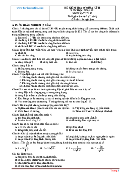 Đề kiểm tra giữa học kỳ 2 Vật Lý 12 có đáp án (Đề 2)