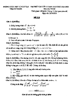Đề thi thử Toán vào lớp 10 năm 2021 – 2022 phòng GD&ĐT Thạch Thành – Thanh Hóa