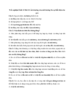 Trắc nghiệm Sinh học 12 bài 13: Ảnh hưởng của môi trường lên sự biểu hiện của gen