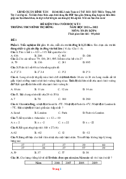Đề thi Kỳ 1 môn Toán 6 CTST 2021-2022 THCS Bình Trị Đông (có đáp án)