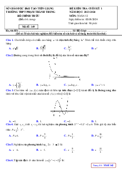 Đề cuối kỳ 1 Toán 12 năm 2023 – 2024 trường THPT Phạm Thành Trung – Tiền Giang