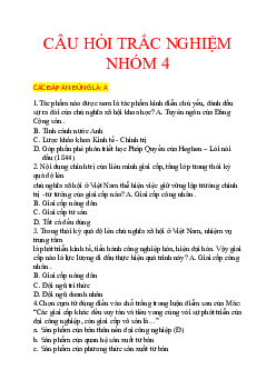 Câu hỏi trắc nghiệm Chủ nghĩa xã hội khoa học