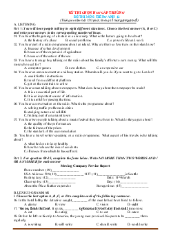 Đề chọn học sinh giỏi Tiếng Anh 12 cấp trường (có đáp án)