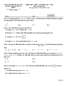 Đề kiểm tra 1 tiết Giải tích 12 chương 4 trường chuyên Lê Khiết – Quảng Ngãi