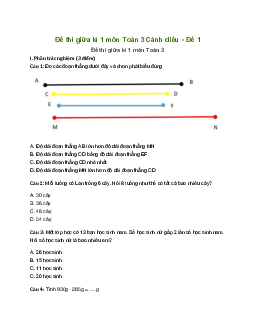Bộ đề thi giữa học kì 1 môn Toán 3 năm 2023 - 2024  | Cánh diều