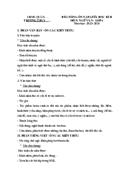 Đề cương ôn tập giữa học kì 2 môn Ngữ văn 6 sách Cánh diều