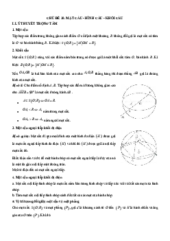 Chuyên đề trắc nghiệm mặt cầu, hình cầu và khối cầu Toán 12