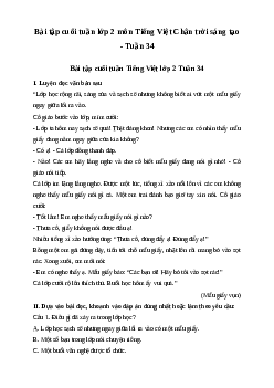 Bài tập cuối tuần lớp 2 môn Tiếng Việt Chân trời sáng tạo - Tuần 34