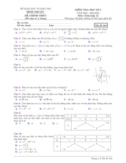 Đề kiểm tra học kì 1 Toán 12 năm 2023 – 2024 sở GD&ĐT Bình Thuận