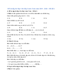Đề ôn tập hè lớp 1 lên lớp 2 môn Toán năm 2019 - 2020 - Đề số 4