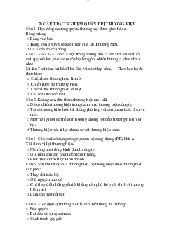 Câu hỏi ôn tập môn Quản trị học về Quản trị thương hiệu có đáp án