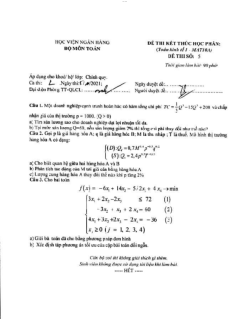 Toán kinh tế 1 - đề thi | Học viện Ngân hàng
