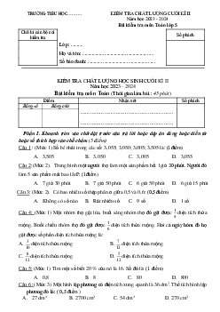 Đề thi học kì 2 môn Toán lớp 5 năm 2024 - Đề 1