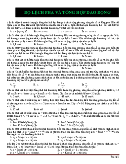 TOP 40 câu trắc nghiệm độ lệch pha và tổng hợp dao động lý 12 (có đáp án)
