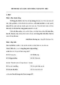 Đề thi học kì 2 lớp 2 môn Tiếng Việt - Đề 1 | Kết nối tri thức