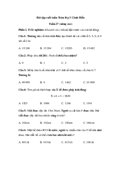 Phiếu bài tập cuối tuần lớp 3 - Tuần 27 (nâng cao) | Cánh Diều