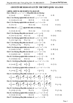 Bài tập trắc nghiệm chuyên đề hàm số – Trương Công Việt Toán 12