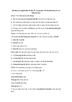 Trắc nghiệm Hóa học 10 bài 39: Luyện tập: Tốc độ phản ứng và cân bằng hóa học