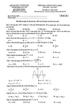 Đề cuối kì 1 Toán 12 năm 2022 – 2023 sở GD&ĐT thành phố Cần Thơ