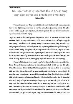 Tiểu luận triết học Lý luận thực tiễn và sự vận dụng quan điểm đó vào quá trình đổi mới ở Việt Nam | Học viện Ngân Hàng