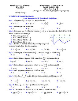 Đề kiểm tra giữa học kỳ 1 Toán 12 năm 2020 – 2021 sở GD&ĐT Bắc Ninh
