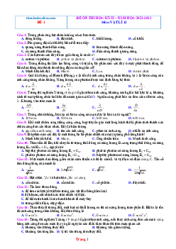 Đề ôn thi HK2 môn Lý 12 có đáp án năm 2022-Đề 1