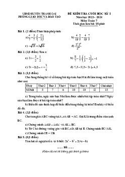 Đề cuối kỳ 1 Toán 7 năm 2023 – 2024 phòng GD&ĐT Thanh Oai – Hà Nội