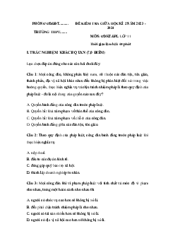 Đề thi giữa học kì 2 môn Giáo dục kinh tế và Pháp luật 11 sách Kết nối tri thức với cuộc sống