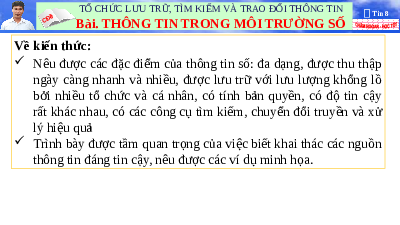 Giáo án điện tử Tin học 8 Bài 2 Kết nối tri thức: Thông tin trong môi trường số