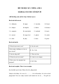 Đề thi học kì 1 tiếng Anh 4 Global success số 4