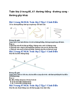 Toán lớp 2 trang 86, 87: Đường thẳng - Đường cong - Đường gấp khúc | Cánh diều