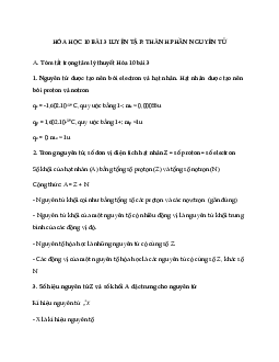 Hóa 10 Bài 3: Luyện tập Thành phần nguyên tử