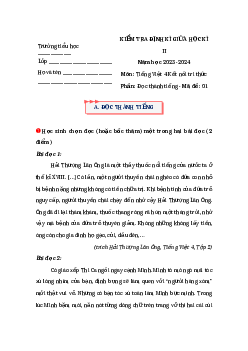 Đề thi Tiếng Việt giữa kì 2 lớp 4 sách Kết nối tri thức - Đề 1