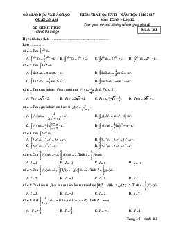 Đề thi HK2 Toán 12 năm học 2016 – 2017 sở GD và ĐT Quảng Nam