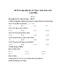 Bộ đề ôn tập giữa học kì 2 lớp 1 môn Toán sách Cánh Diều (21 đề)