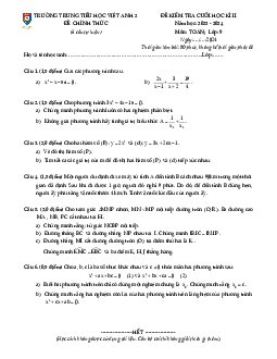 Đề thi cuối học kì 2 Toán 9 năm 2023 – 2024 trường Việt Anh 2 – Bình Dương