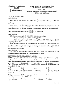 Đề thi học sinh giỏi cấp tỉnh Toán 12 năm 2020 – 2021 sở GD&ĐT Phú Thọ