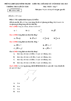 Đề tham khảo giữa kỳ 1 Toán 7 năm 2022 – 2023 trường THCS Lê Văn Tám – TP HCM