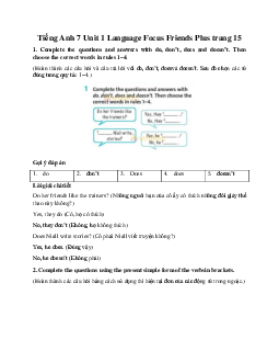 Tiếng Anh 7 Unit 1 Language Focus Friends Plus trang 15