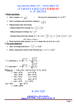 Lý thuyết và bài tập dao động điện từ – Sóng điện từ có đáp án