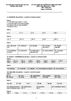 (Đáp án) Kì thi chọn đội tuyển chính thức dự thi HSG quốc gia lớp 12 THPT tỉnh Lào Cai năm học 2020-2021 môn thi Tiếng Anh