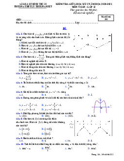 Đề thi giữa kì 1 Toán 12 năm 2020 – 2021 trường THPT Lý Thường Kiệt – Bình Thuận
