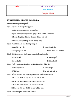 TOP 10 Đề thi học kỳ 2 môn địa lí Lớp 11 (Có đáp án)