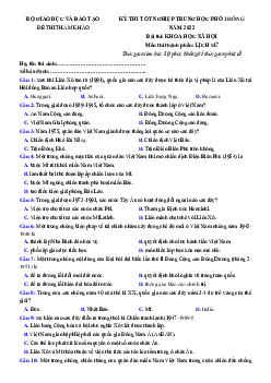 Đề minh họa môn Sử 2022 Bộ GD&ĐT (có đáp án và lời giải chi tiết)