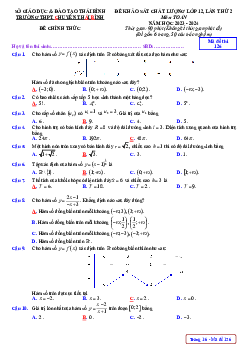Đề khảo sát Toán 12 lần 2 năm 2023 – 2024 trường THPT chuyên Thái Bình