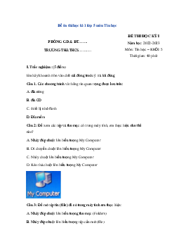 Đề ôn thi học kì 1 lớp 5 môn Tin học - Đề 1