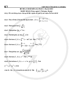 Đề thi cuối kỳ môn Giải tích 2 | Đại học Bách khoa Hà Nội