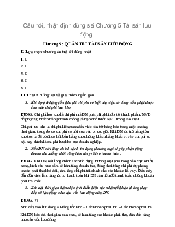 Câu hỏi, nhận định đúng sai Chương 5 Tài sản lưu động | Tài chính doanh nghiệp 1 | Học viện Ngân Hàng