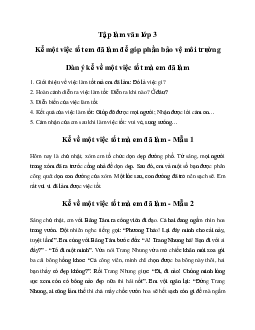 Kể về một việc tốt mà em đã làm để bảo vệ môi trường | Tập làm văn lớp 3 Chân trời sáng tạo